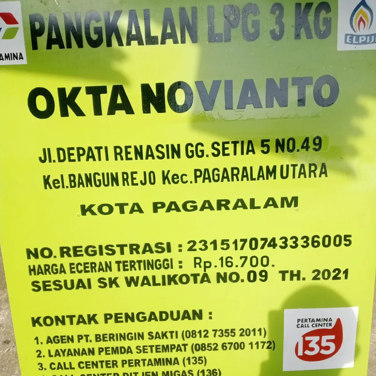 Okta Pangkalan LPG Reklame